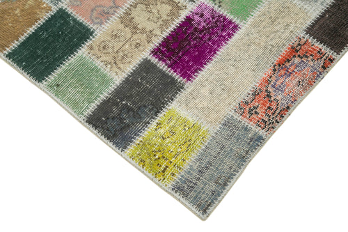 Kırk Yama Mavi Patchwork Pamuk Yün El Dokuma Halısı 97x305 Agacan