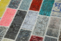 Kırk Yama Mavi Patchwork Pamuk Yün El Dokuma Halısı 97x305 Agacan