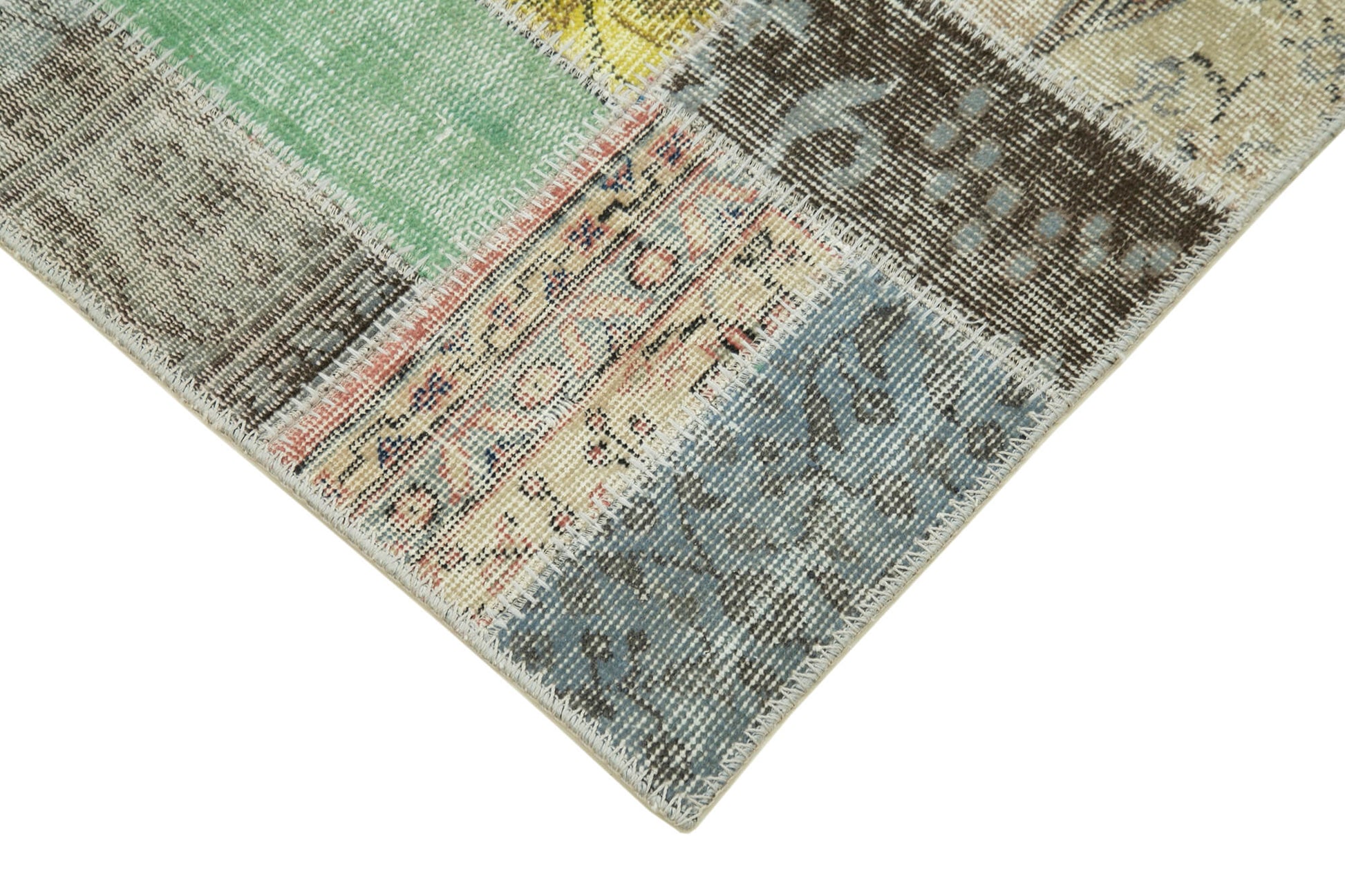Kırk Yama Mavi Patchwork Pamuk Yün El Dokuma Halısı 87x293 Agacan