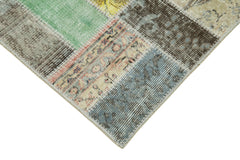 Kırk Yama Mavi Patchwork Pamuk Yün El Dokuma Halısı 87x293 Agacan