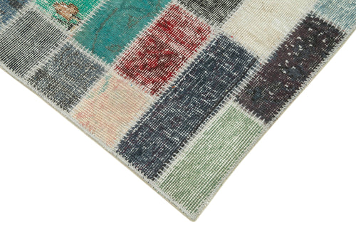 Kırk Yama Mavi Patchwork Pamuk Yün El Dokuma Halısı 95x305 Agacan