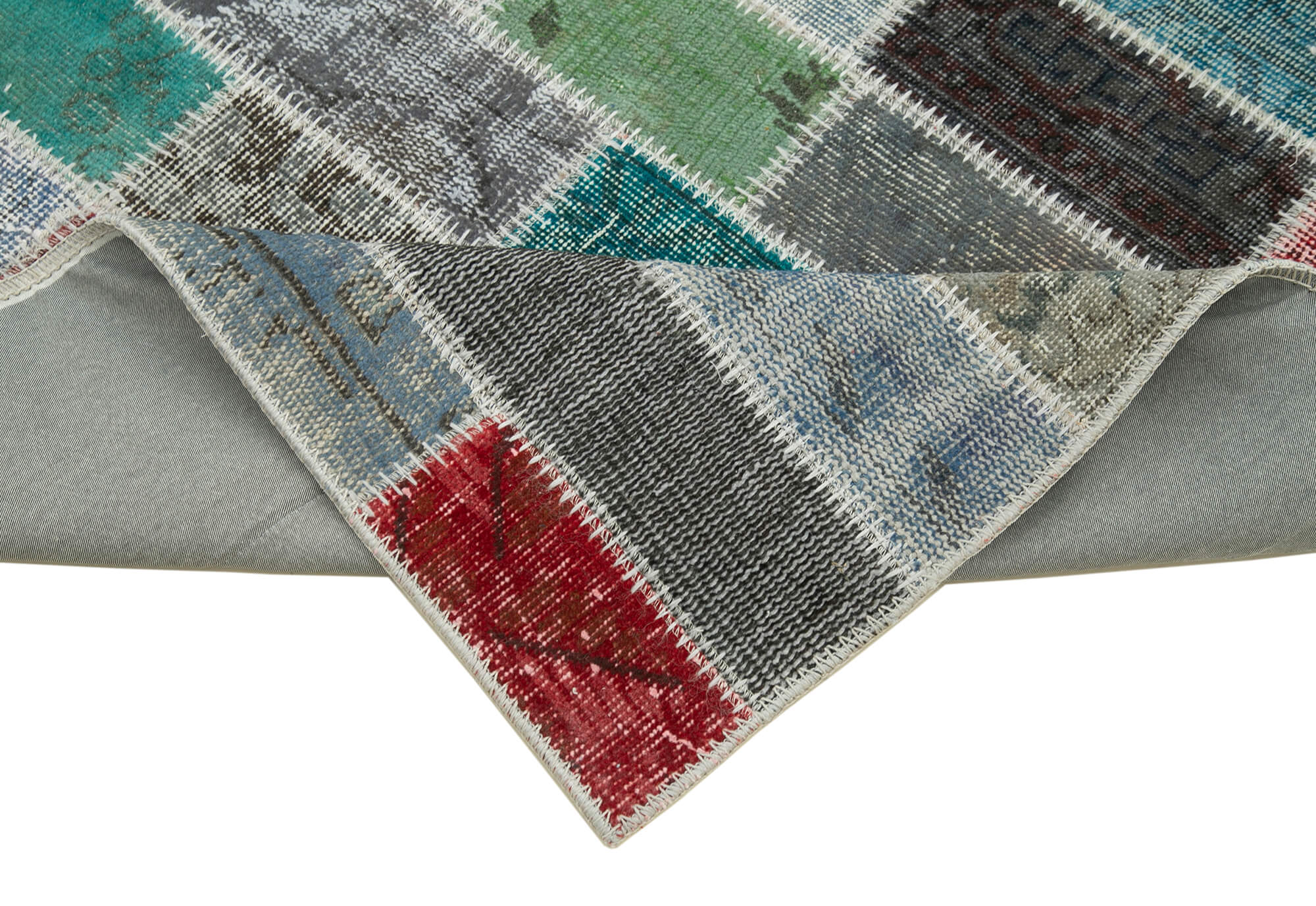 Kırk Yama Mavi Patchwork Pamuk Yün El Dokuma Halısı 95x305 Agacan