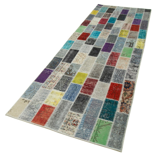 Kırk Yama Mavi Patchwork Pamuk Yün El Dokuma Halısı 98x314 Agacan