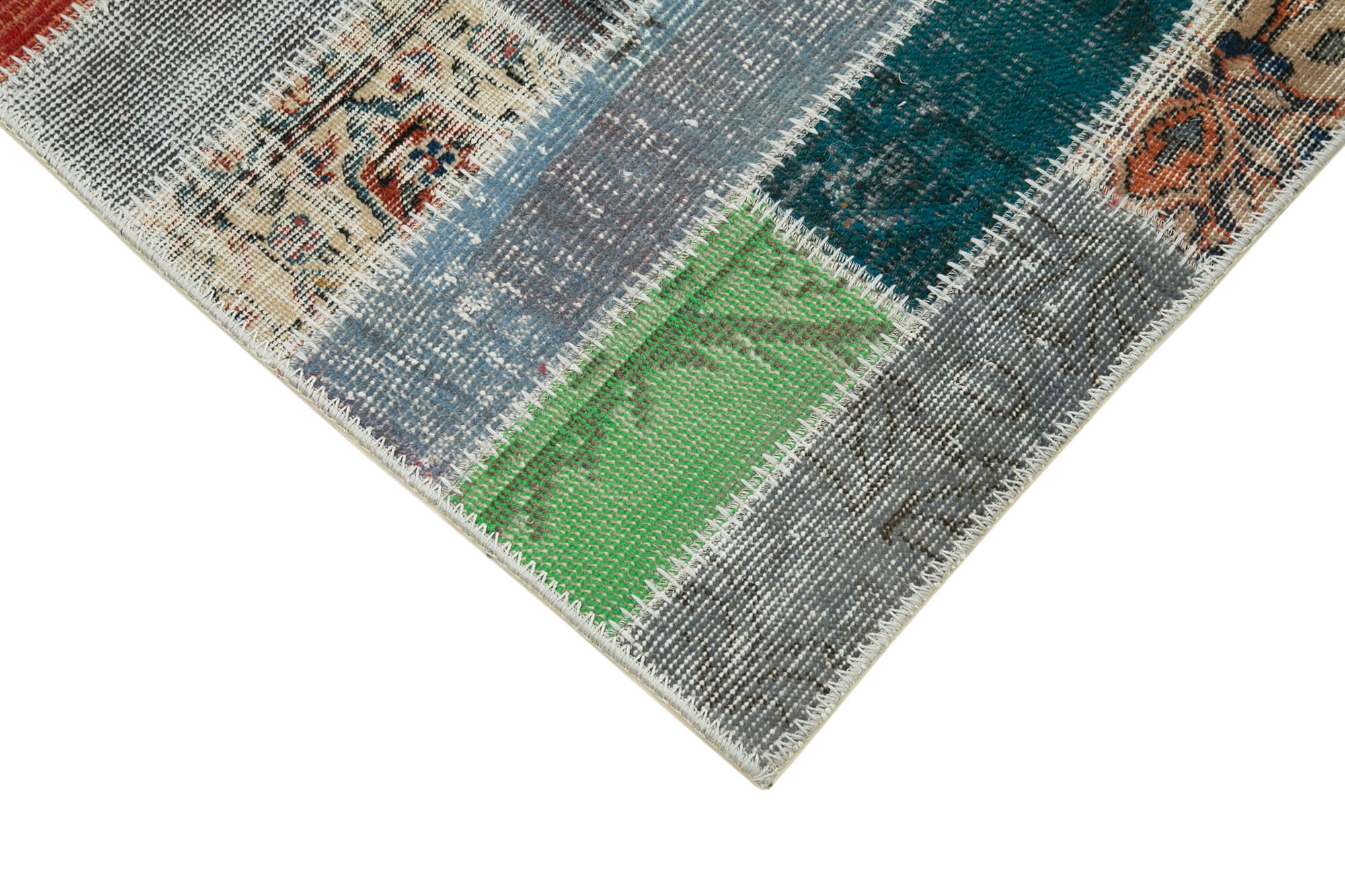 Kırk Yama Mavi Patchwork Pamuk Yün El Dokuma Halısı 98x314 Agacan