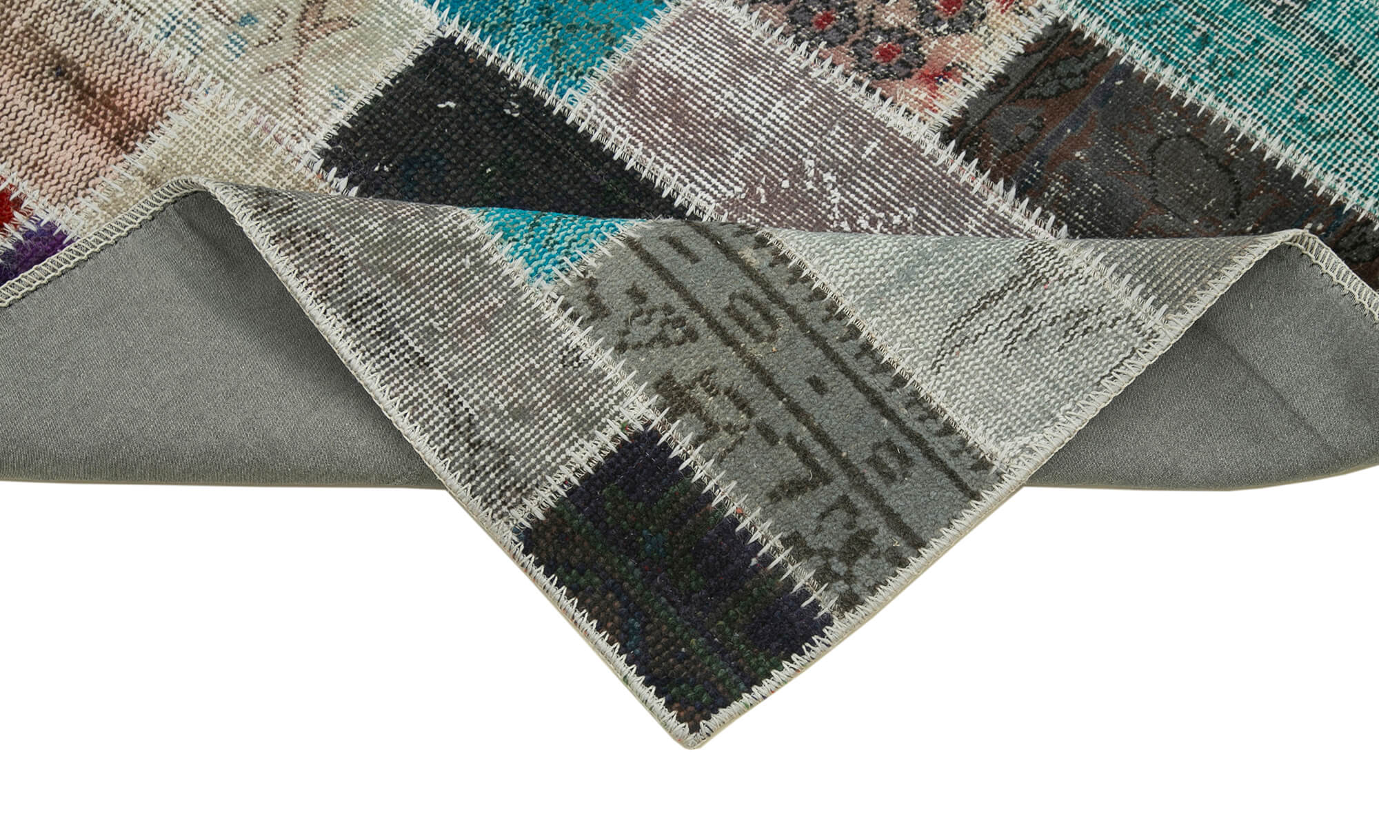 Kırk Yama Mavi Patchwork Pamuk Yün El Dokuma Halısı 98x314 Agacan