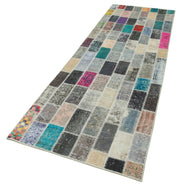 Kırk Yama Mavi Patchwork Pamuk Yün El Dokuma Halısı 95x307 Agacan