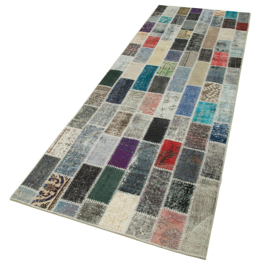 Kırk Yama Mavi Patchwork Pamuk Yün El Dokuma Halısı 95x301 Agacan