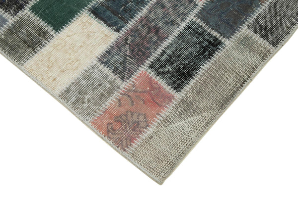 Kırk Yama Mavi Patchwork Pamuk Yün El Dokuma Halısı 95x301 Agacan
