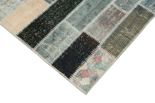 Kırk Yama Mavi Patchwork Pamuk Yün El Dokuma Halısı 94x303 Agacan