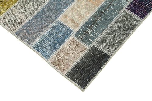 Kırk Yama Mavi Patchwork Pamuk Yün El Dokuma Halısı 96x330 Agacan