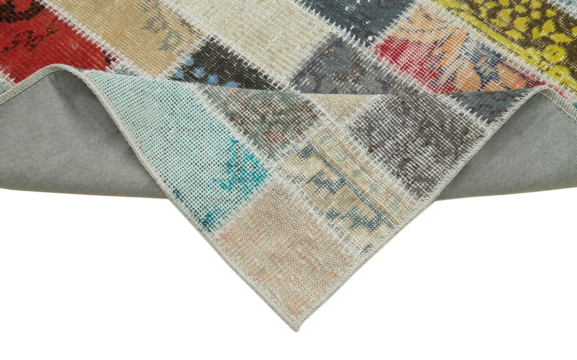 Kırk Yama Mavi Patchwork Pamuk Yün El Dokuma Halısı 96x330 Agacan