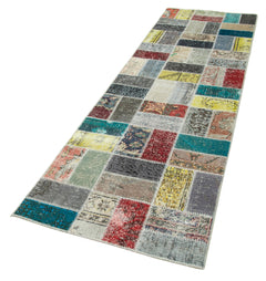 Kırk Yama Mavi Patchwork Pamuk Yün El Dokuma Halısı 85x294 Agacan