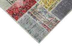 Kırk Yama Mavi Patchwork Pamuk Yün El Dokuma Halısı 85x294 Agacan