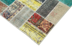 Kırk Yama Mavi Patchwork Pamuk Yün El Dokuma Halısı 86x294 Agacan