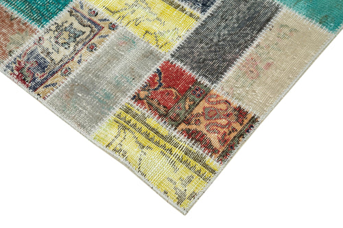 Kırk Yama Mavi Patchwork Pamuk Yün El Dokuma Halısı 86x294 Agacan
