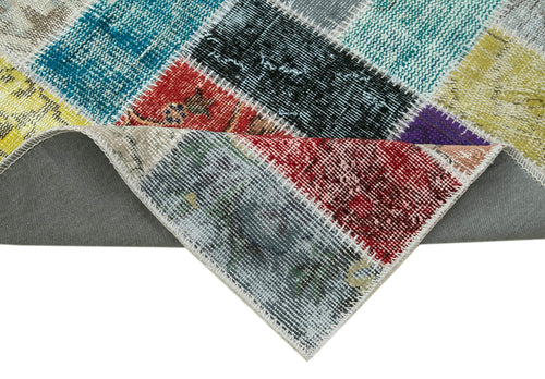 Kırk Yama Mavi Patchwork Pamuk Yün El Dokuma Halısı 86x294 Agacan