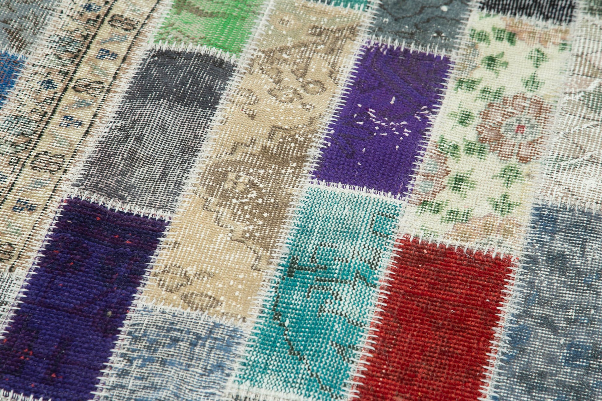 Kırk Yama Mavi Patchwork Pamuk Yün El Dokuma Halısı 96x269 Agacan