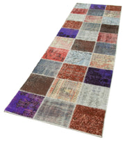 Kırk Yama Mavi Patchwork Pamuk Yün El Dokuma Halısı 83x297 Agacan