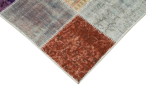 Kırk Yama Mavi Patchwork Pamuk Yün El Dokuma Halısı 83x297 Agacan