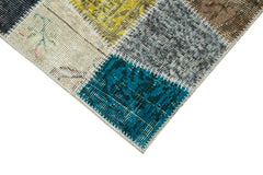 Kırk Yama Mavi Patchwork Pamuk Yün El Dokuma Halısı 88x309 Agacan