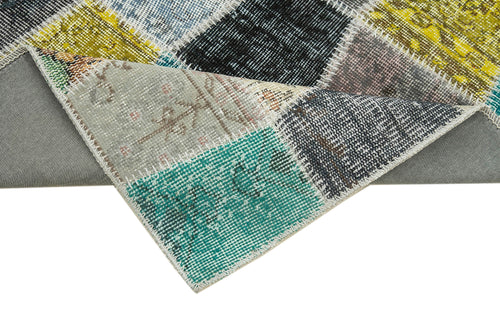 Kırk Yama Mavi Patchwork Pamuk Yün El Dokuma Halısı 88x309 Agacan