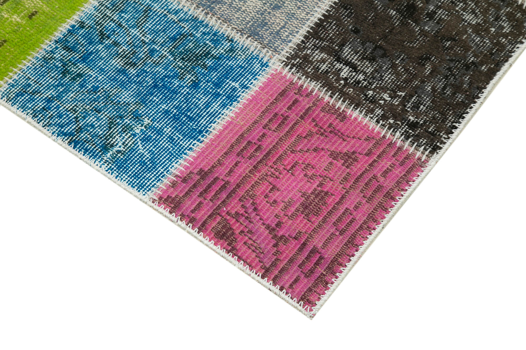 Kırk Yama Mavi Patchwork Pamuk Yün El Dokuma Halısı 83x297 Agacan