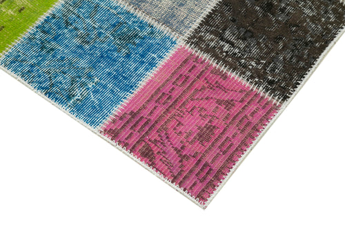 Kırk Yama Mavi Patchwork Pamuk Yün El Dokuma Halısı 83x297 Agacan