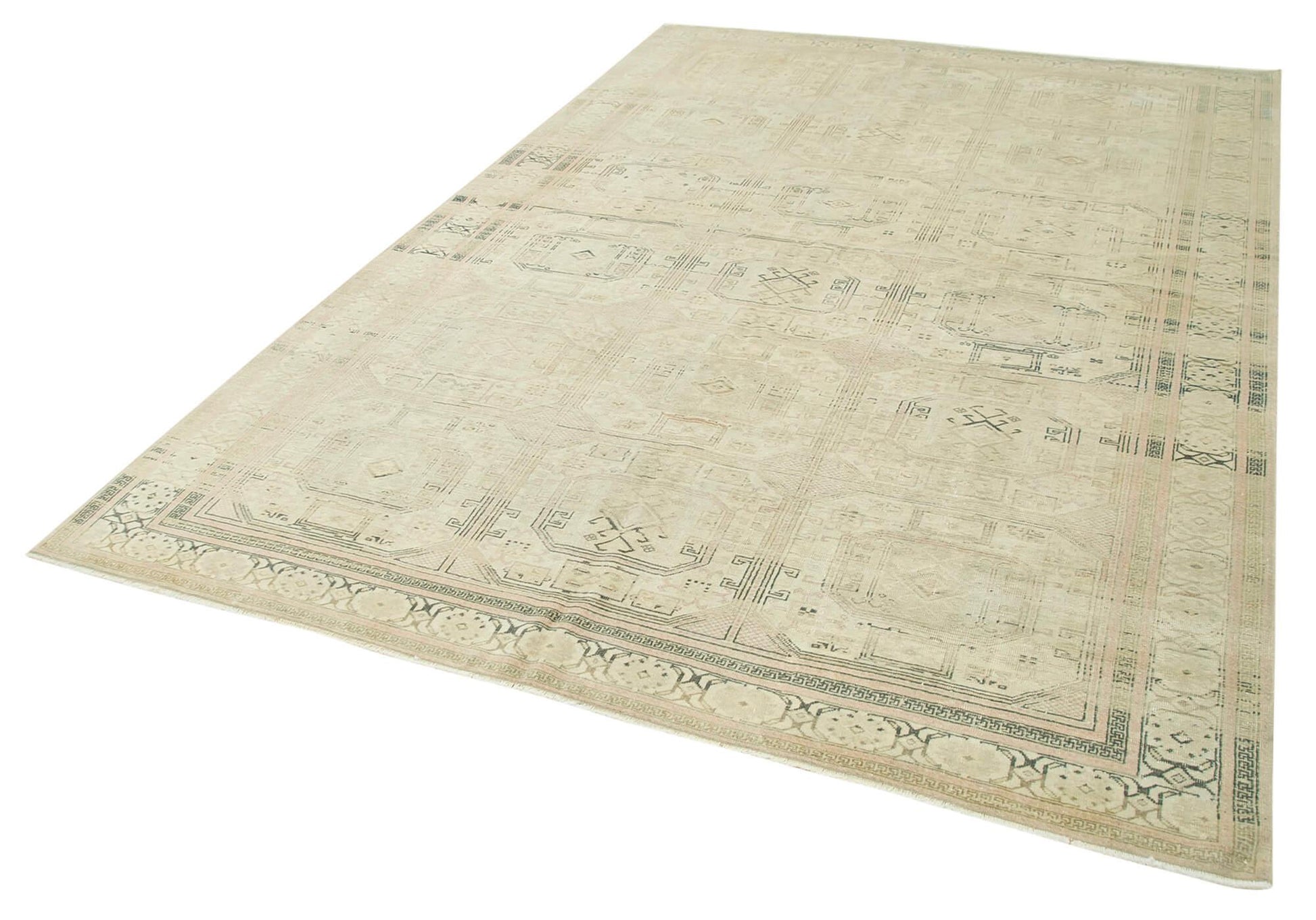 Kayseri Vintage Bej Eskitme Pamuk Yün El Dokuma Halısı 200x297 Agacan