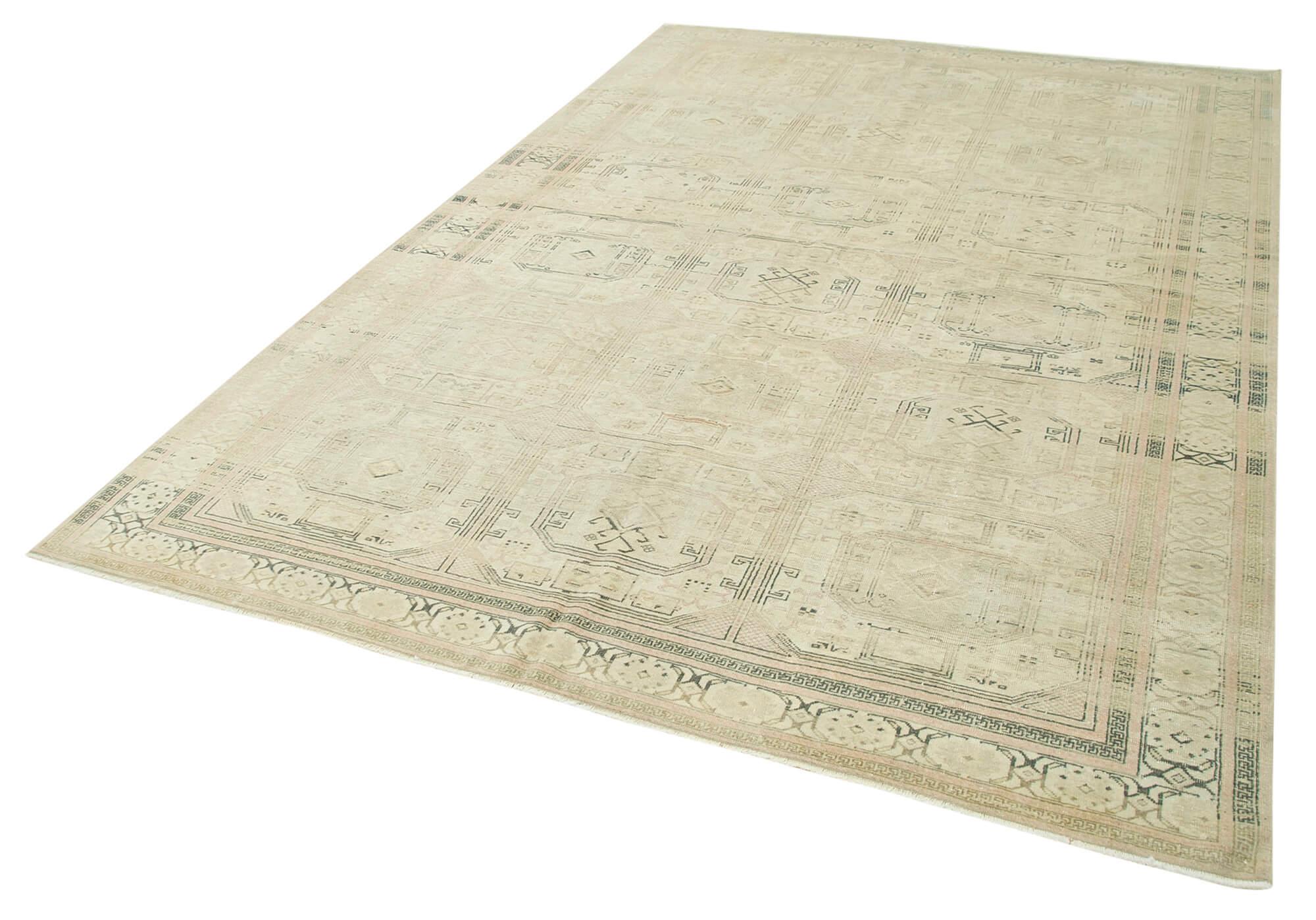 Kayseri Vintage Bej Eskitme Pamuk Yün El Dokuma Halısı 200x297 Agacan