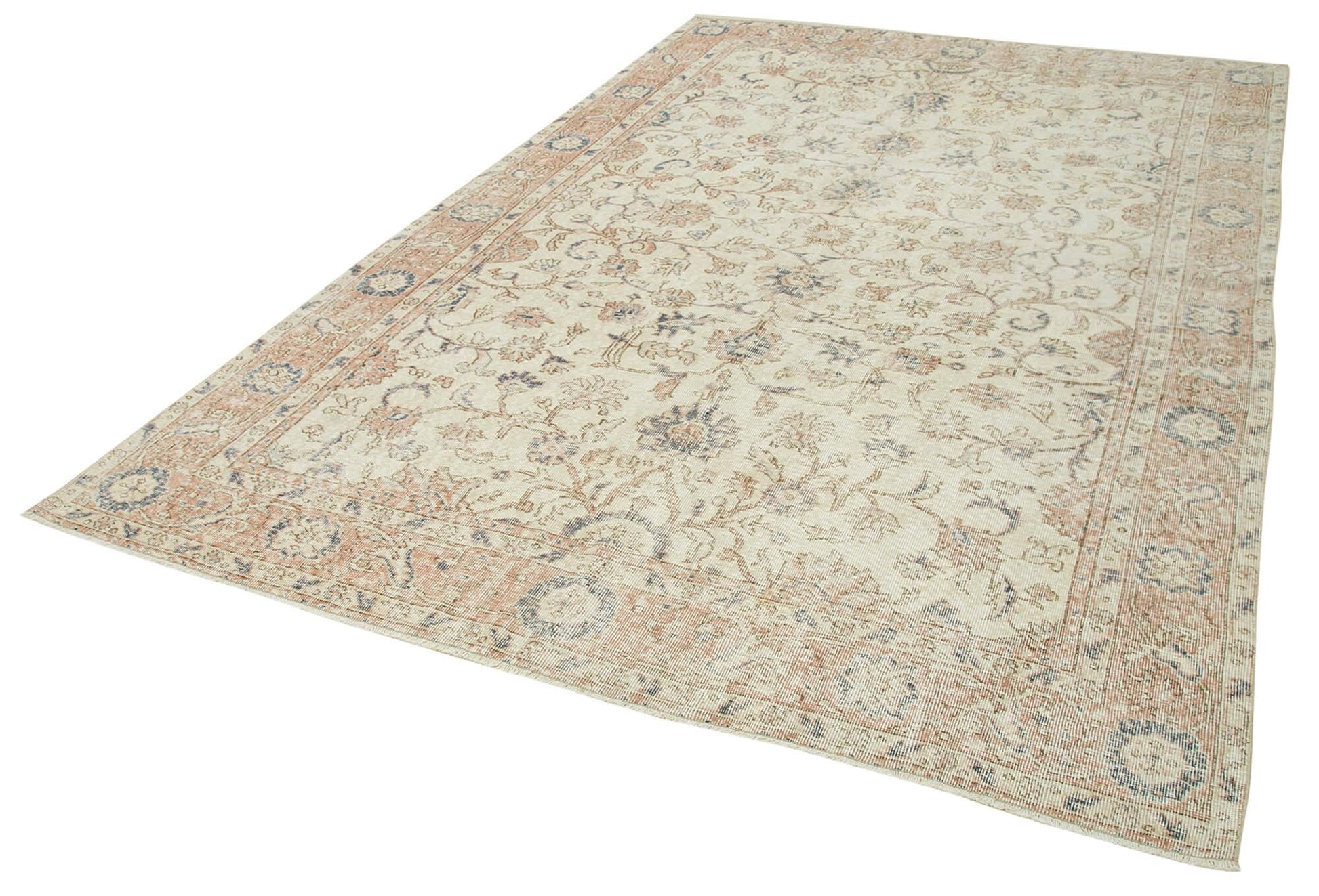 Kayseri Vintage Bej Eskitme Pamuk Yün El Dokuma Halısı 208x308 Agacan