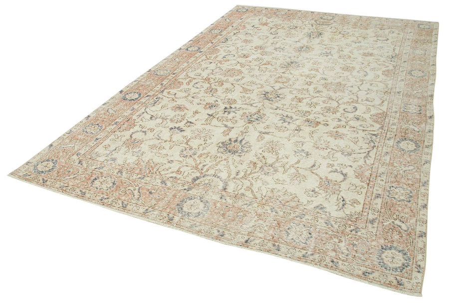 Kayseri Vintage Bej Eskitme Pamuk Yün El Dokuma Halısı 208x308 Agacan