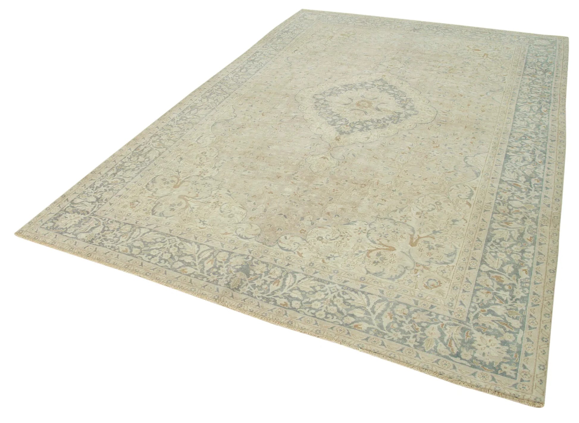 Kayseri Vintage Bej Eskitme Pamuk Yün El Dokuma Halısı 200x307 Agacan