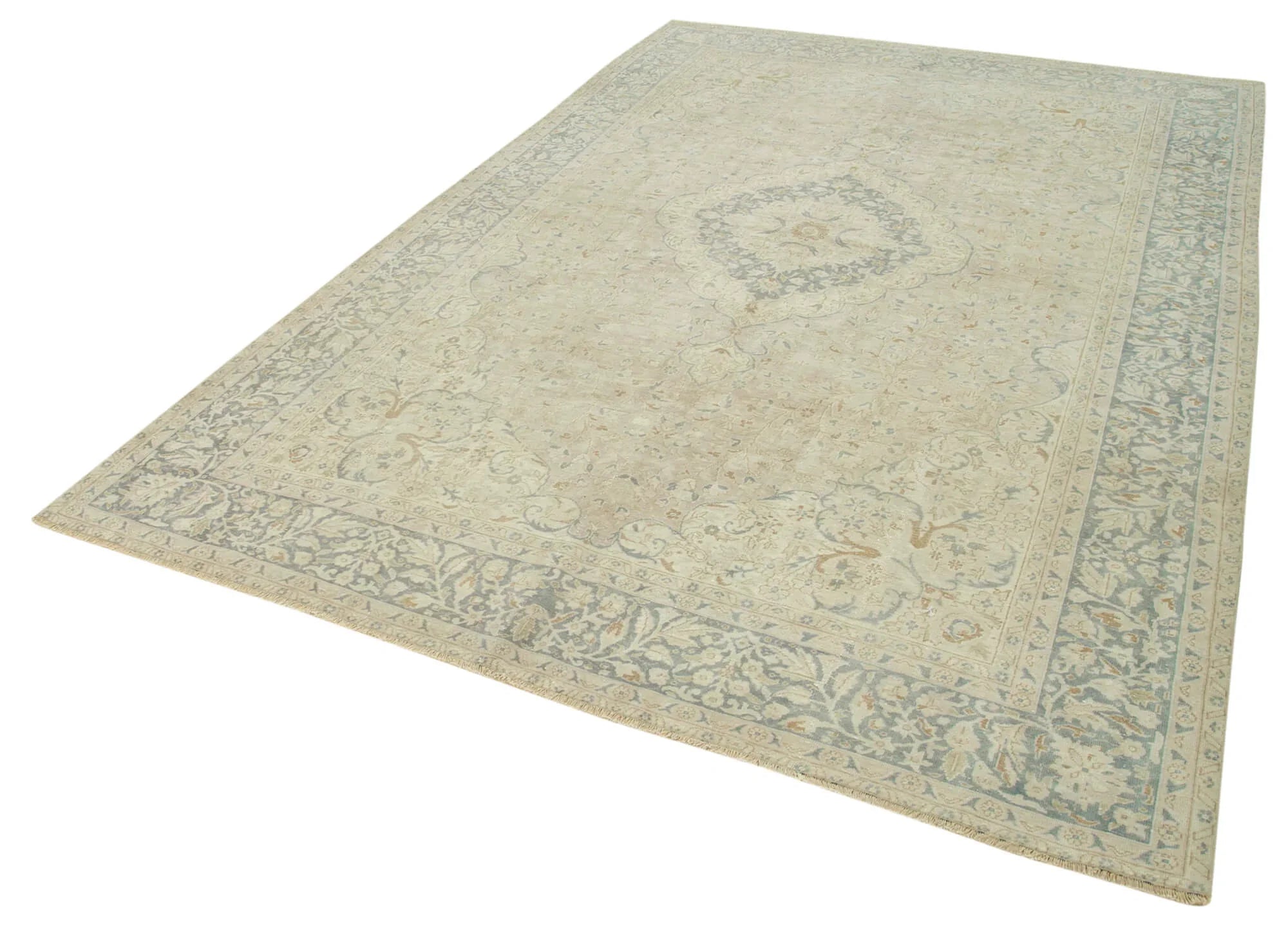 Kayseri Vintage Bej Eskitme Pamuk Yün El Dokuma Halısı 200x307 Agacan