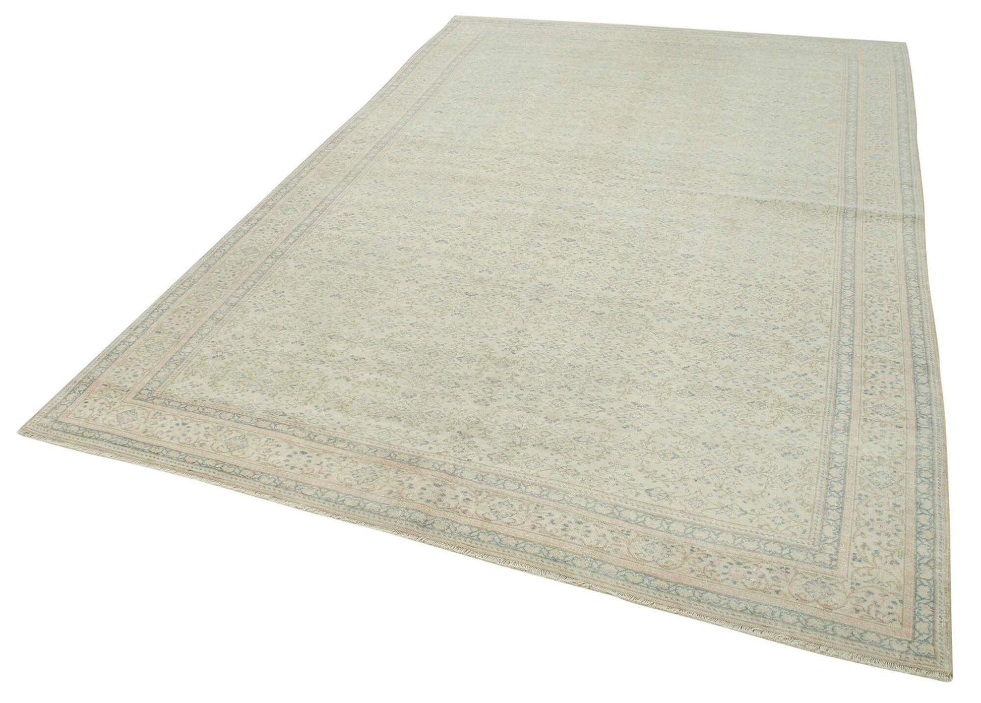 Kayseri Vintage Bej Eskitme Pamuk Yün El Dokuma Halısı 194x292 Agacan