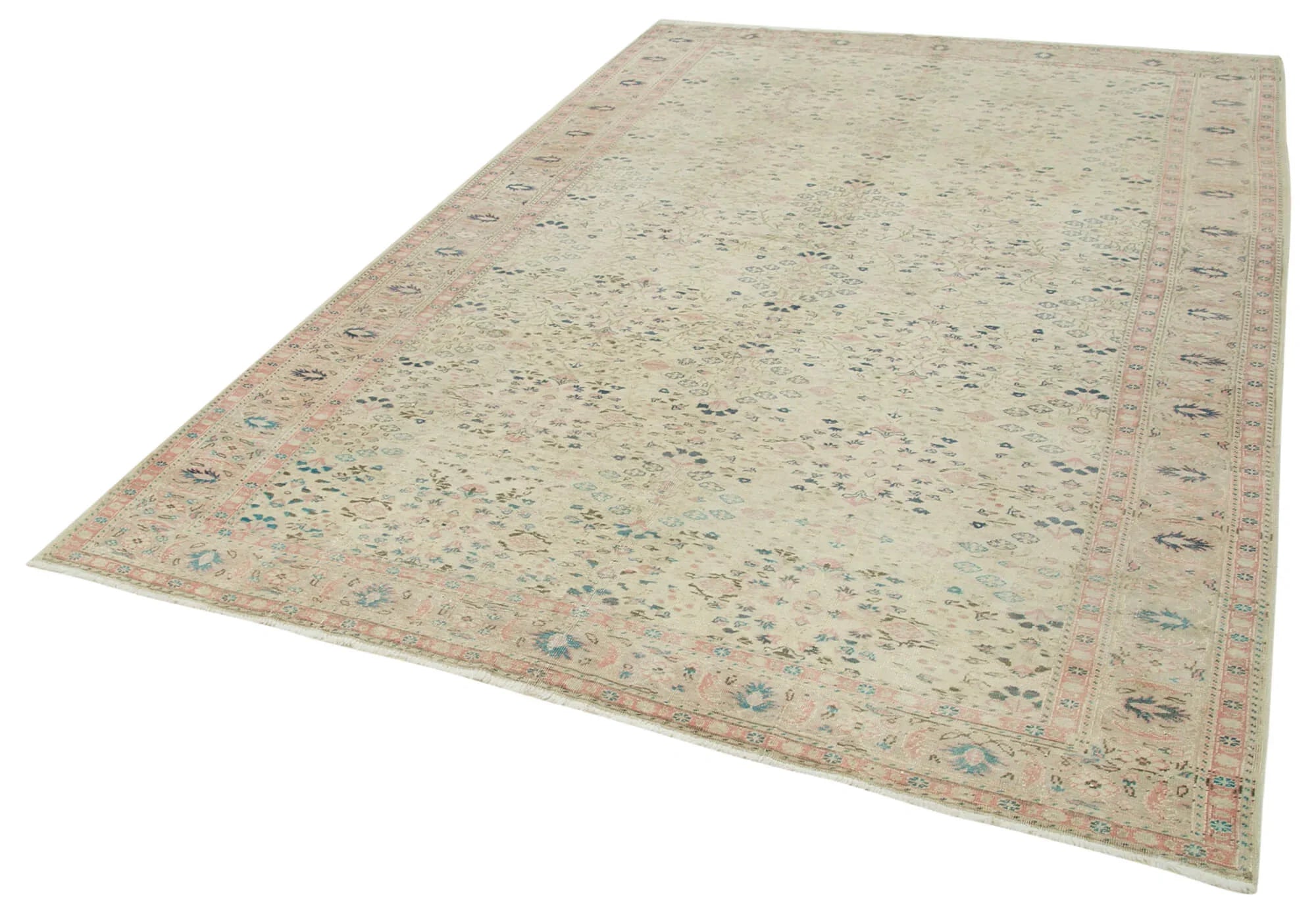 Kayseri Vintage Bej Eskitme Pamuk Yün El Dokuma Halısı 200x291 Agacan