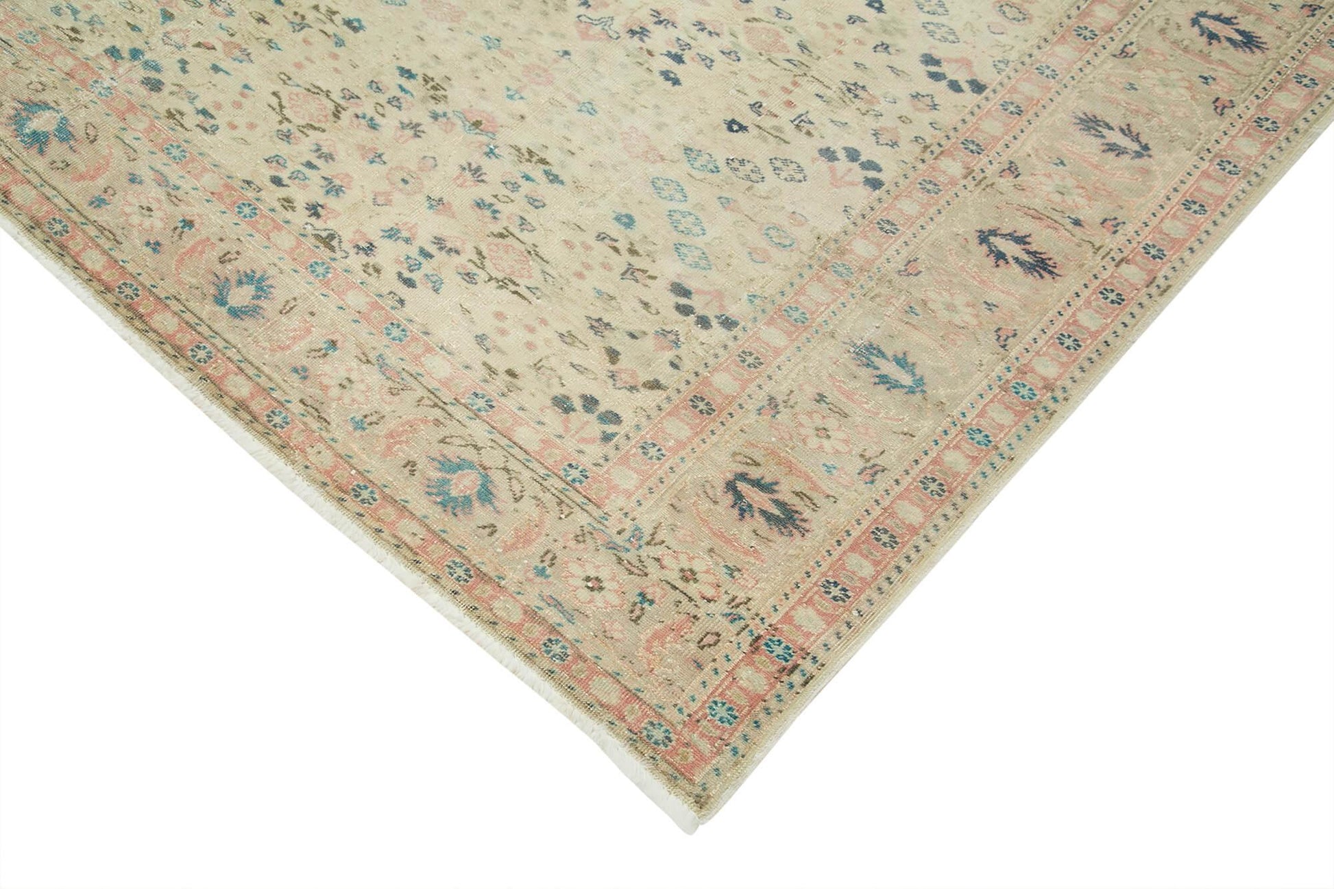 Kayseri Vintage Bej Eskitme Pamuk Yün El Dokuma Halısı 200x291 Agacan