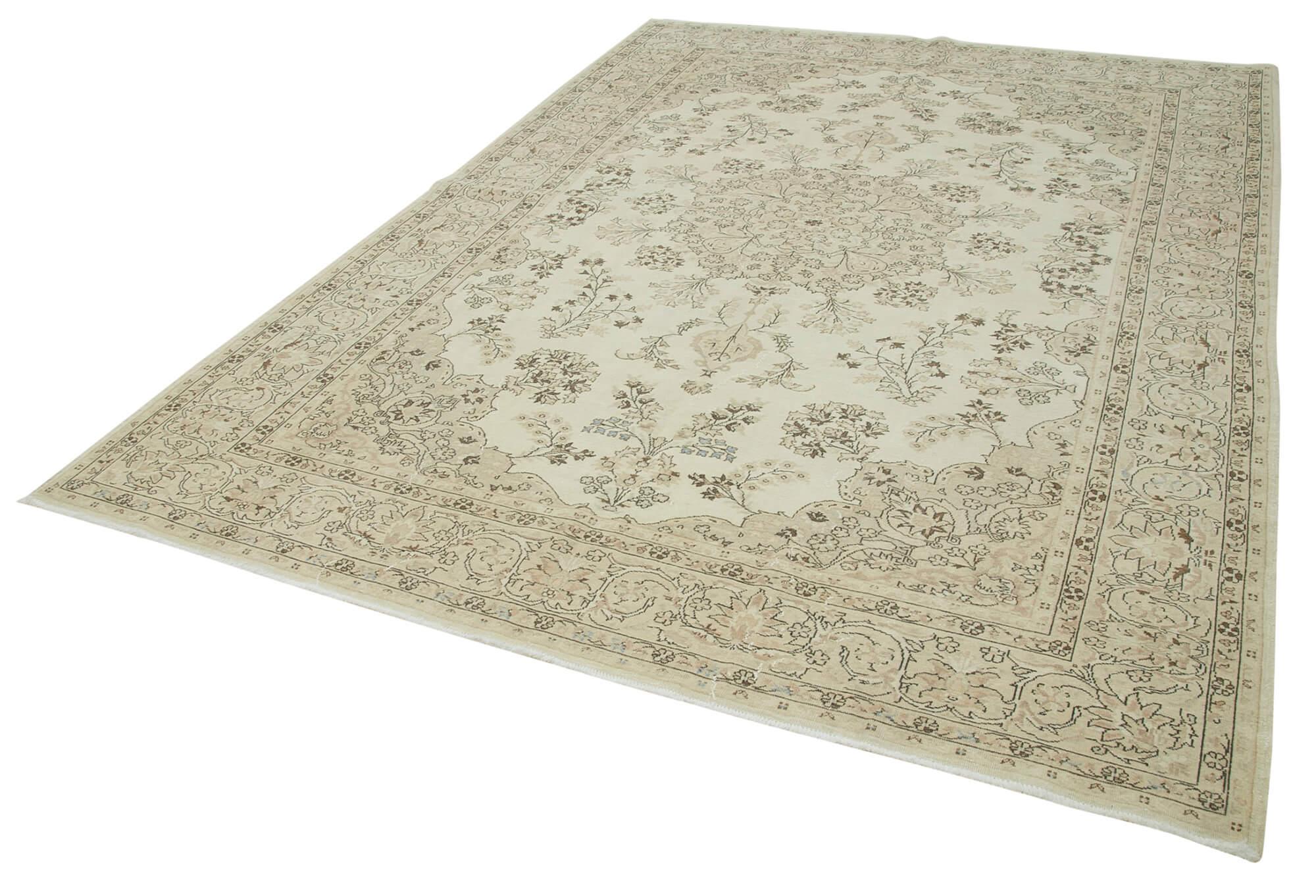 Kayseri Vintage Bej Eskitme Pamuk Yün El Dokuma Halısı 216x304 Agacan