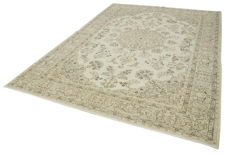 Kayseri Vintage Bej Eskitme Pamuk Yün El Dokuma Halısı 216x304 Agacan