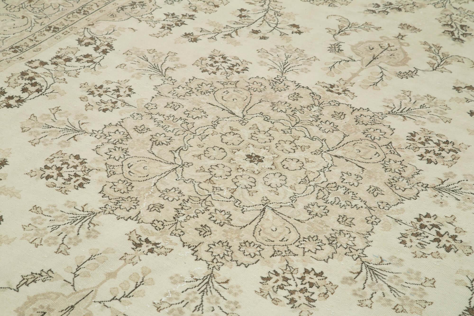 Kayseri Vintage Bej Eskitme Pamuk Yün El Dokuma Halısı 216x304 Agacan