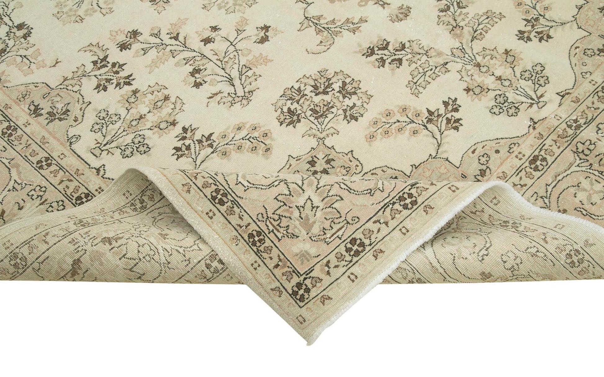 Kayseri Vintage Bej Eskitme Pamuk Yün El Dokuma Halısı 216x304 Agacan
