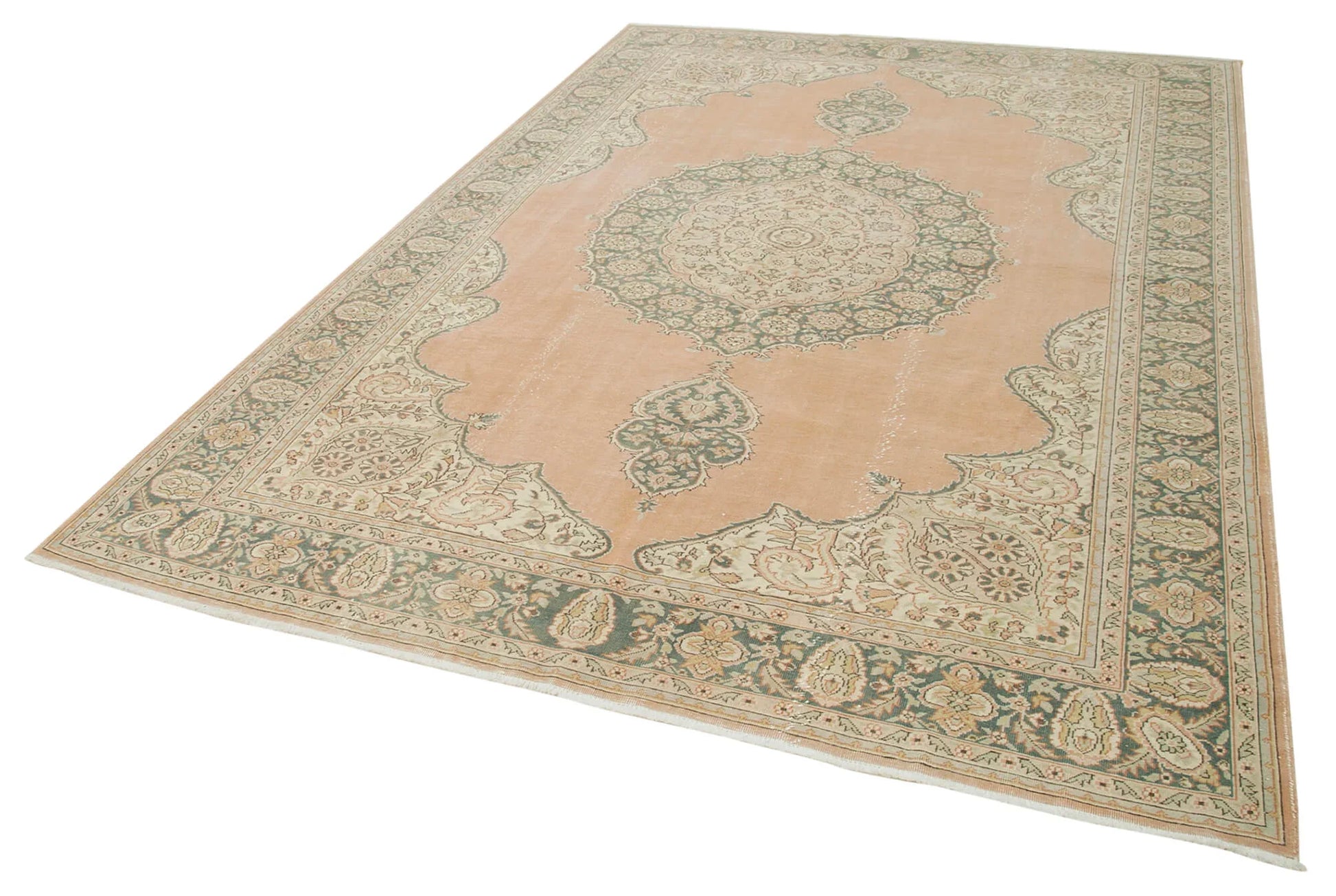 Kayseri Vintage Bej Eskitme Pamuk Yün El Dokuma Halısı 206x300 Agacan