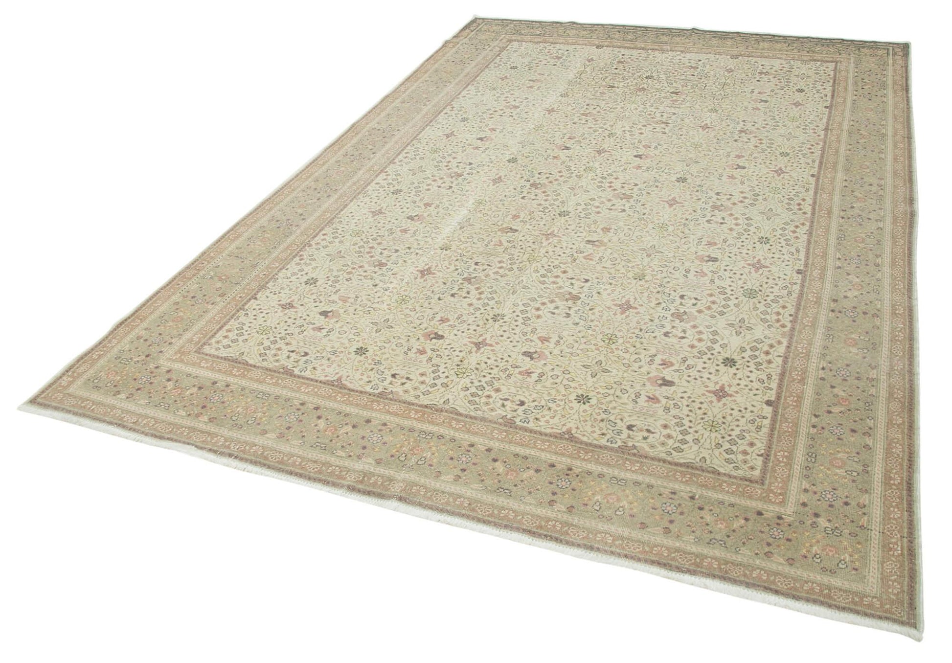Kayseri Vintage Bej Eskitme Pamuk Yün El Dokuma Halısı 200x292 Agacan