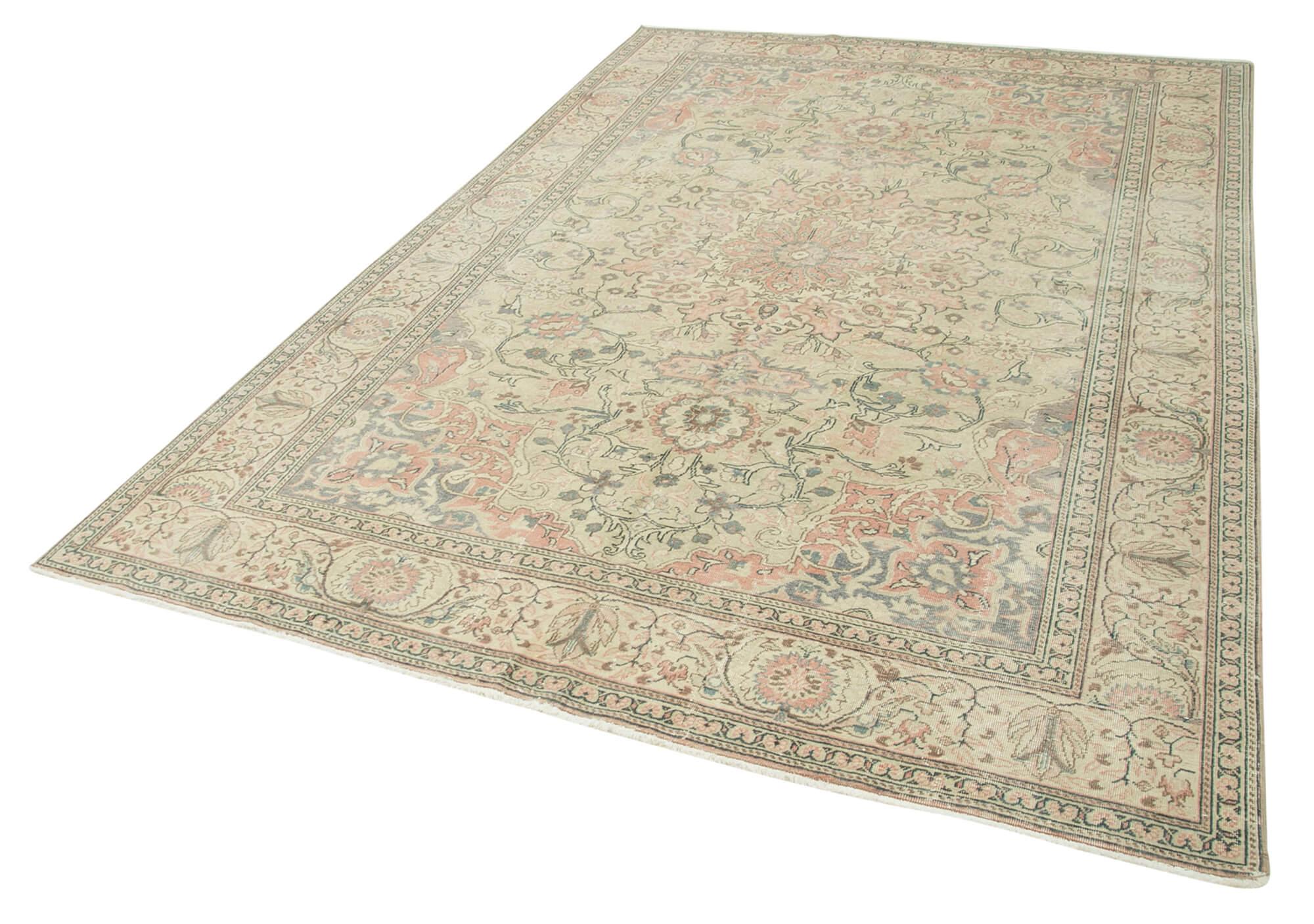 Kayseri Vintage Bej Eskitme Pamuk Yün El Dokuma Halısı 193x290 Agacan