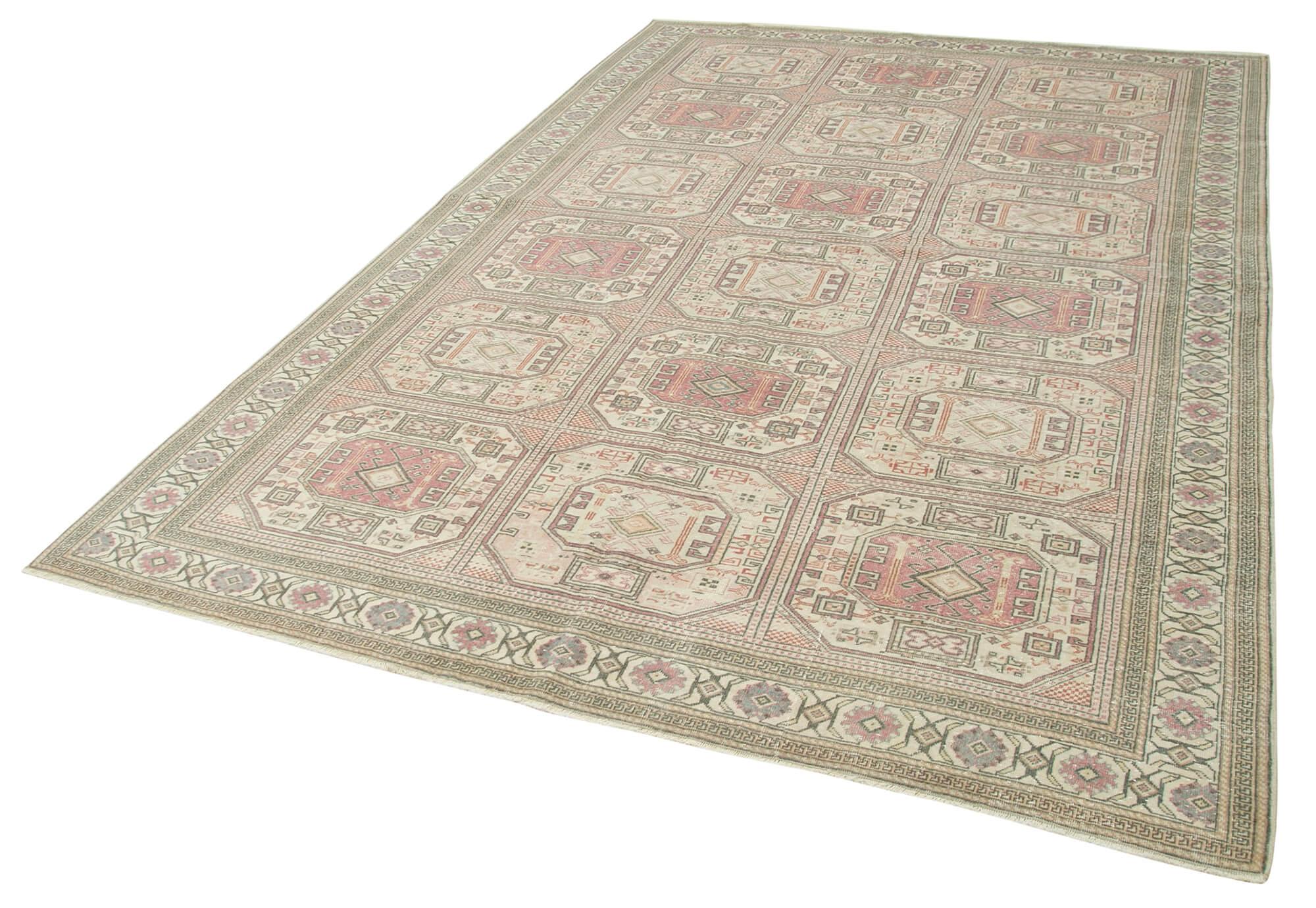 Kayseri Vintage Bej Eskitme Pamuk Yün El Dokuma Halısı 198x303 Agacan