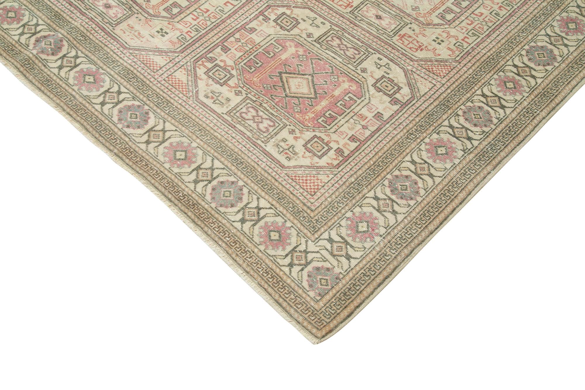 Kayseri Vintage Bej Eskitme Pamuk Yün El Dokuma Halısı 198x303 Agacan