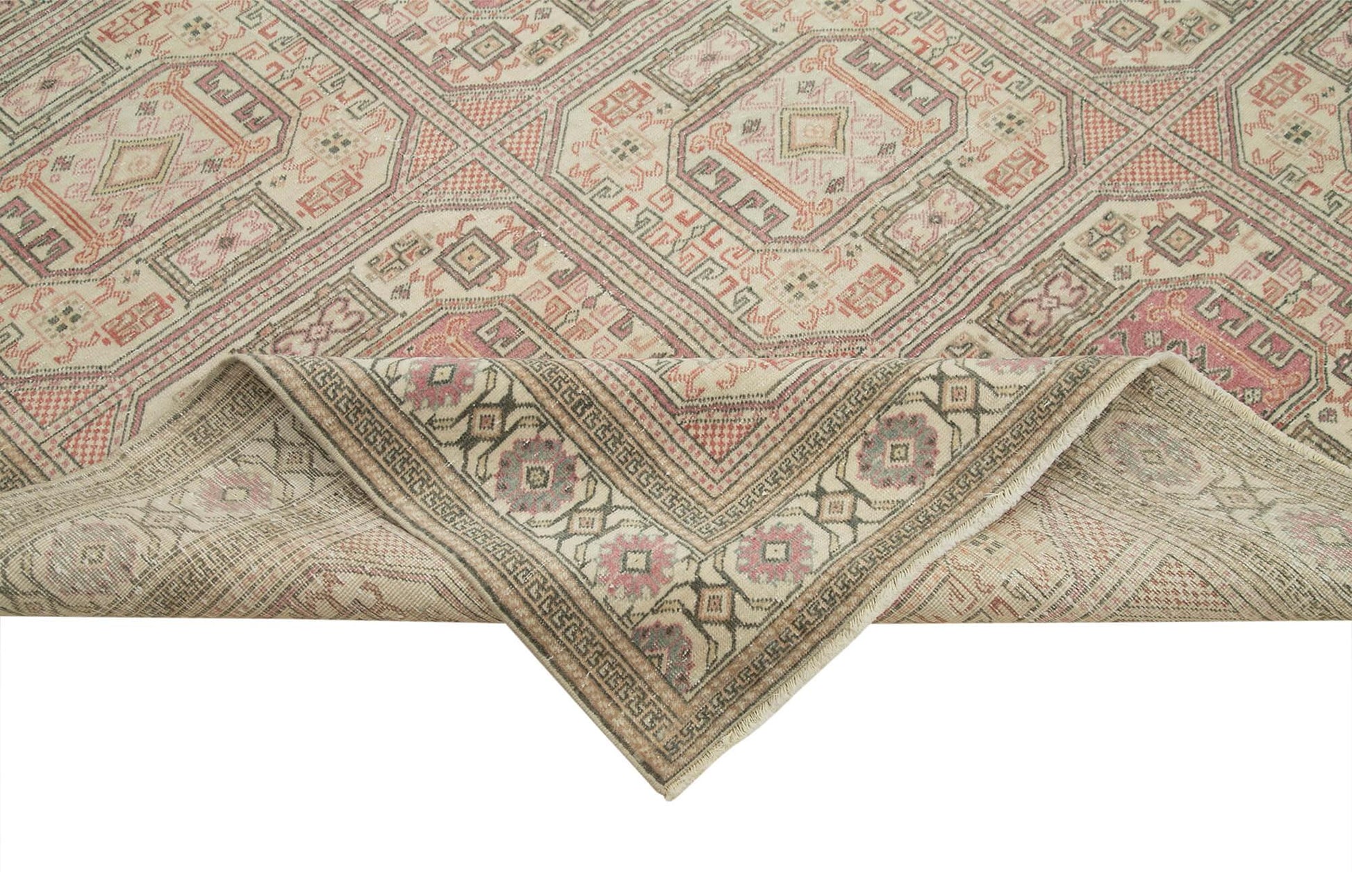 Kayseri Vintage Bej Eskitme Pamuk Yün El Dokuma Halısı 198x303 Agacan