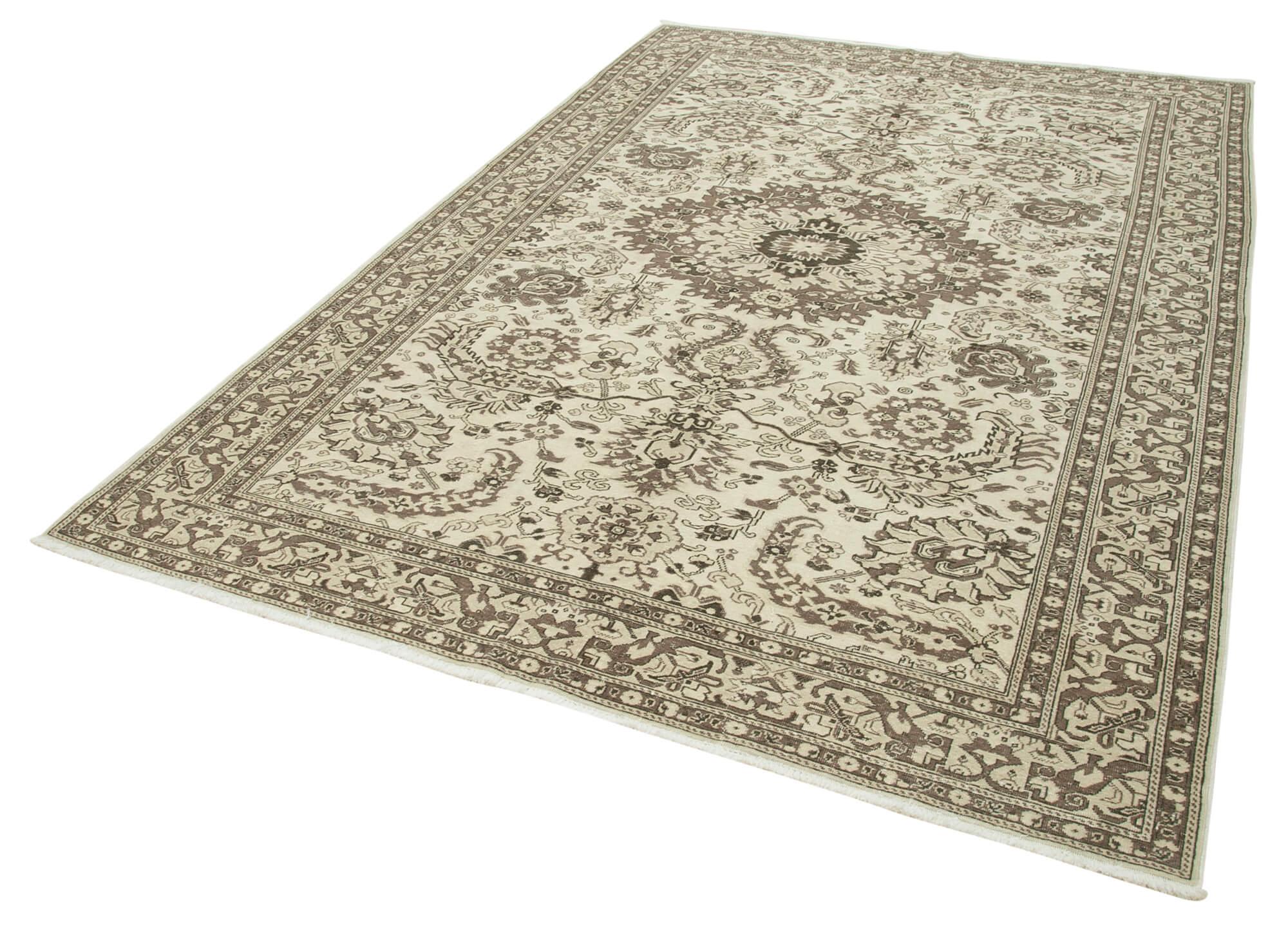 Kayseri Vintage Bej Eskitme Pamuk Yün El Dokuma Halısı 196x298 Agacan