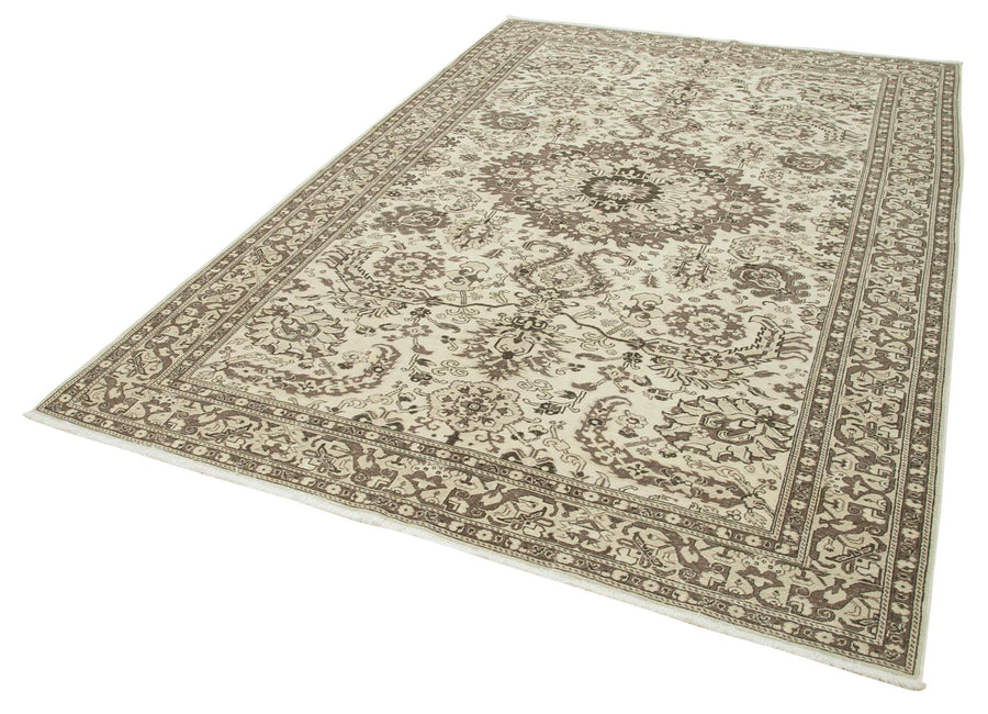 Kayseri Vintage Bej Eskitme Pamuk Yün El Dokuma Halısı 196x298 Agacan