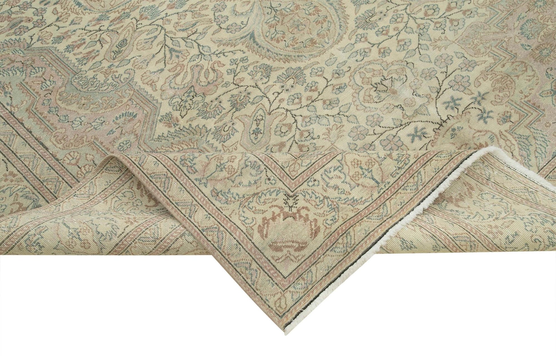 Kayseri Vintage Bej Eskitme Pamuk Yün El Dokuma Halısı 195x310 Agacan