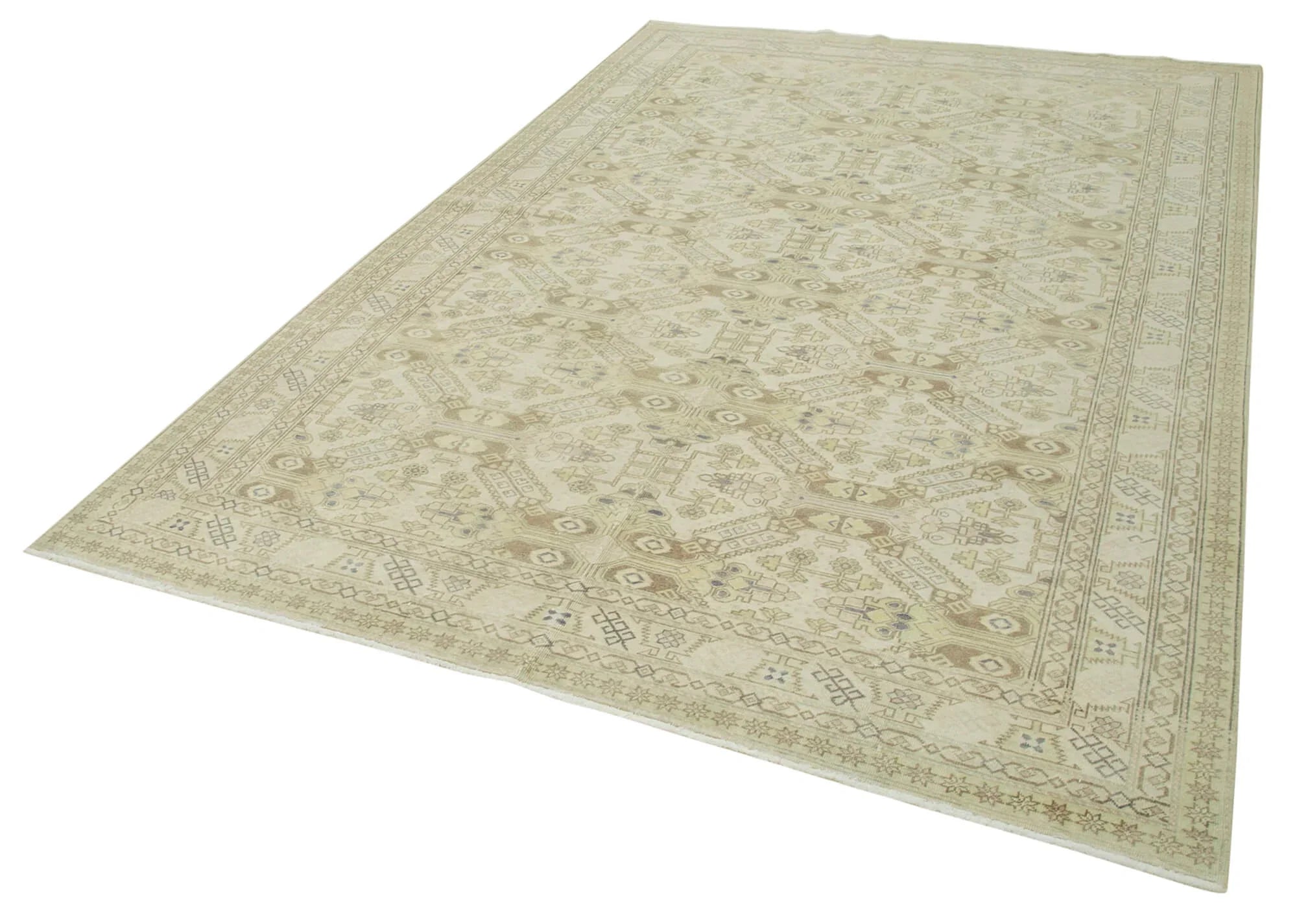 Kayseri Vintage Bej Eskitme Pamuk Yün El Dokuma Halısı 195x294 Agacan